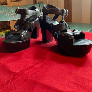 Born Black Heeled Sandals Leather Sz 8